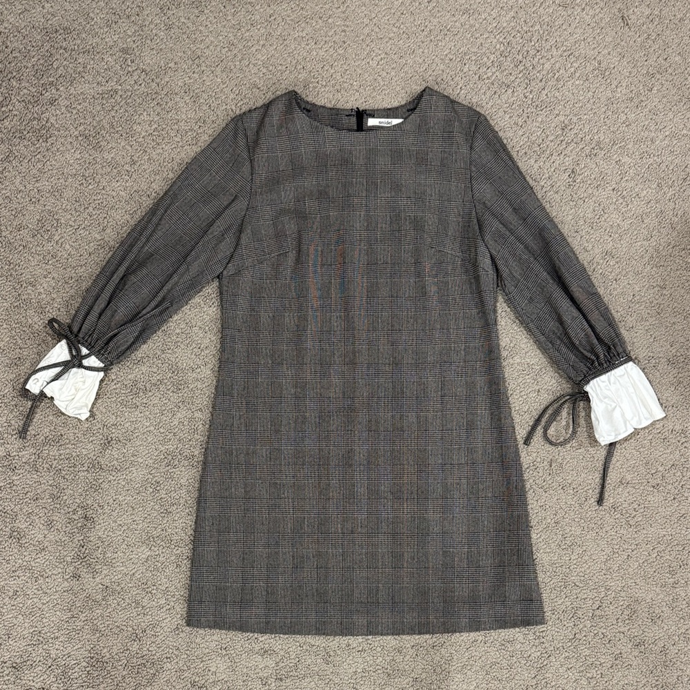 Snidel Japan brand gray Plaid schoolgirl Dress with White Cuffs tie size 4 US